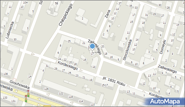 Warszawa, Zaliwskiego Józefa, 17, mapa Warszawy