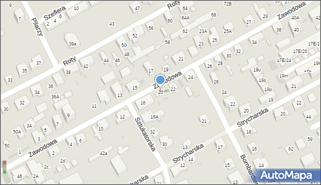 Warszawa, Zawodowa, 20, mapa Warszawy