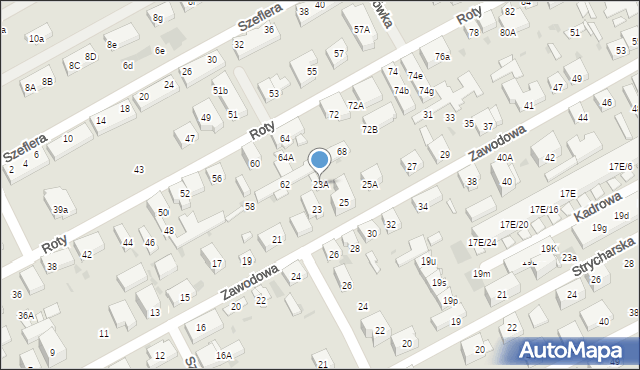Warszawa, Zawodowa, 23A, mapa Warszawy