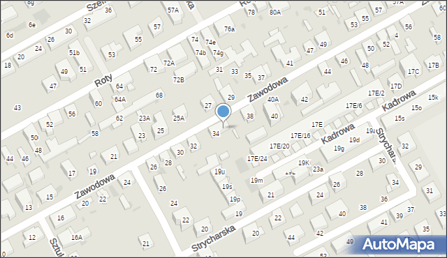 Warszawa, Zawodowa, 36, mapa Warszawy