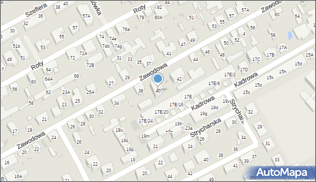 Warszawa, Zawodowa, 40, mapa Warszawy