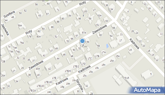 Warszawa, Zawodowa, 54A, mapa Warszawy