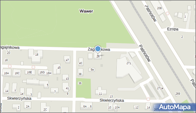 Warszawa, Zagajnikowa, 26, mapa Warszawy