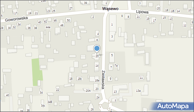 Wąsewo, Zastawska, 10, mapa Wąsewo