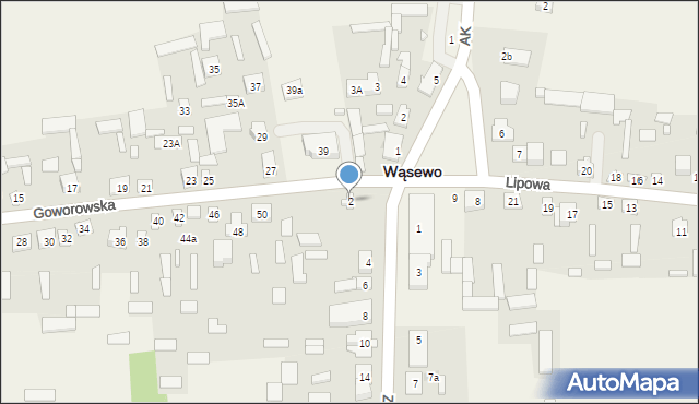 Wąsewo, Zastawska, 2, mapa Wąsewo