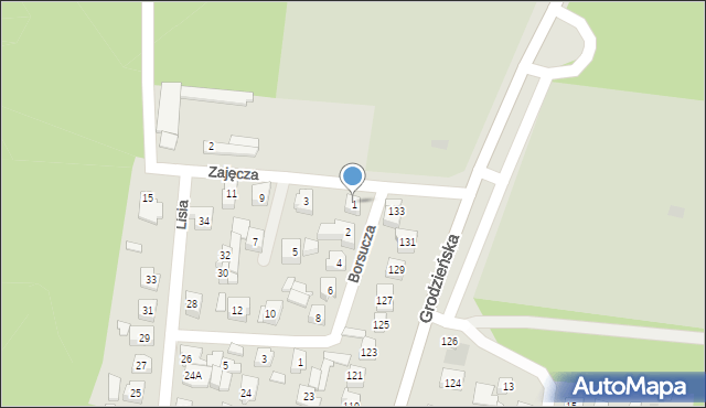 Wasilków, Zajęcza, 1, mapa Wasilków