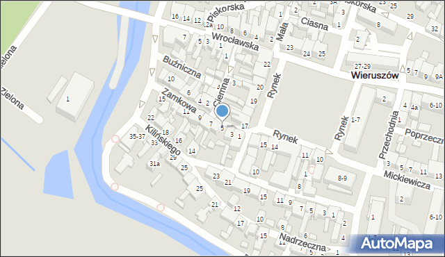 Wieruszów, Zamkowa, 5, mapa Wieruszów