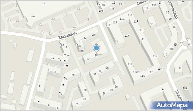 Wrocław, Zakładowa, 9d, mapa Wrocławia
