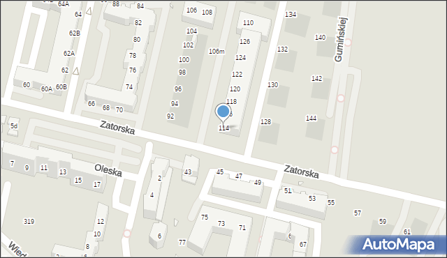 Wrocław, Zatorska, 114, mapa Wrocławia