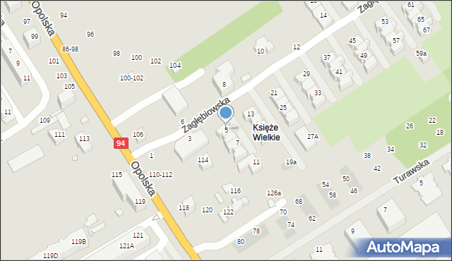 Wrocław, Zagłębiowska, 5, mapa Wrocławia