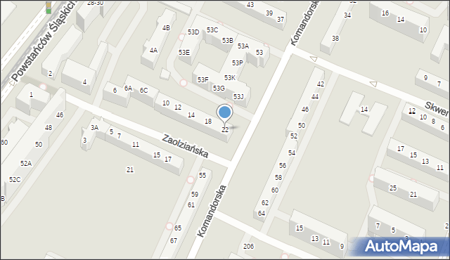 Wrocław, Zaolziańska, 22, mapa Wrocławia