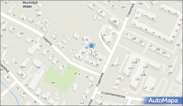 Wrocław, Zagony, 3, mapa Wrocławia