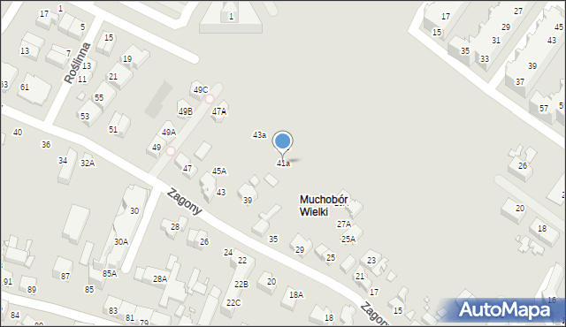 Wrocław, Zagony, 41a, mapa Wrocławia