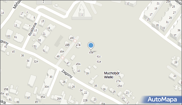Wrocław, Zagony, 43a, mapa Wrocławia