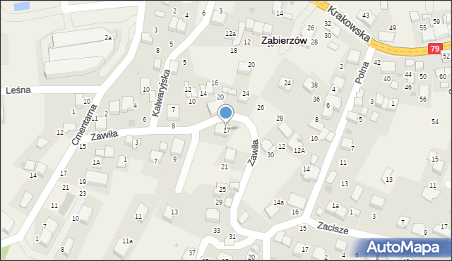 Zabierzów, Zawiła, 17, mapa Zabierzów