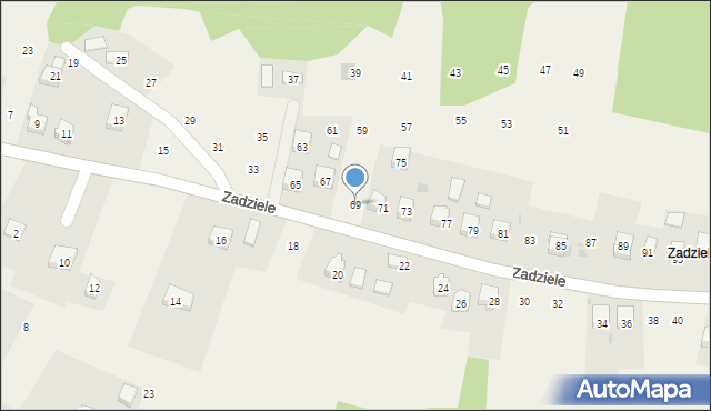 Zakliczyn, Zadziele, 69, mapa Zakliczyn