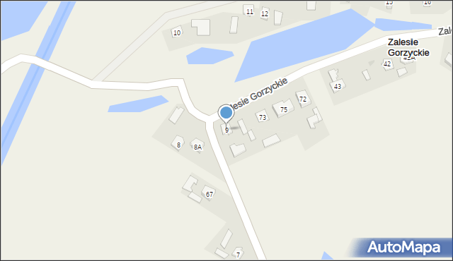 Zalesie Gorzyckie, Zalesie Gorzyckie, 9, mapa Zalesie Gorzyckie