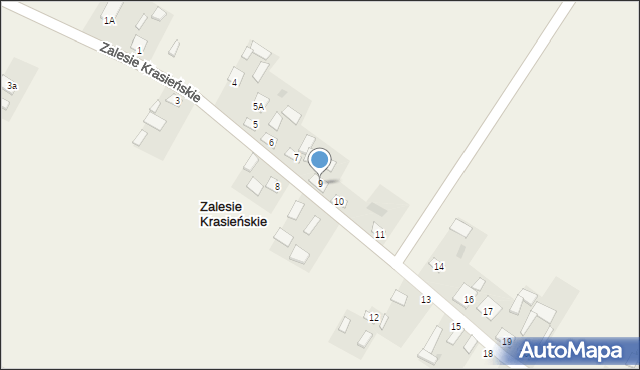 Zalesie Krasieńskie, Zalesie Krasieńskie, 9, mapa Zalesie Krasieńskie