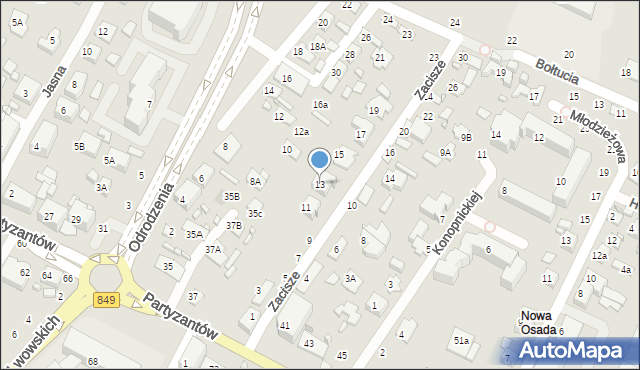 Zamość, Zacisze, 13, mapa Zamościa