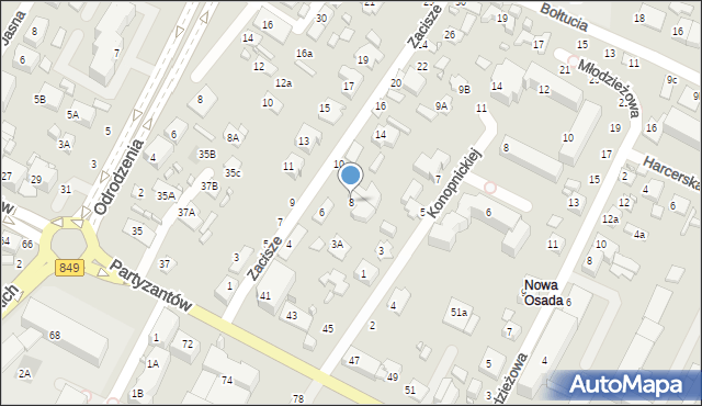 Zamość, Zacisze, 8, mapa Zamościa