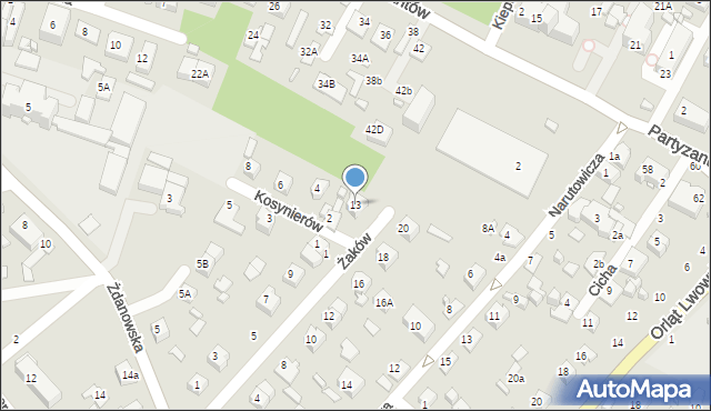 Zamość, Żaków, 13, mapa Zamościa