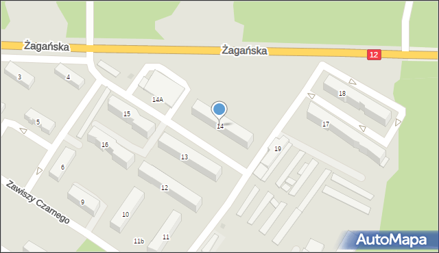 Żary, Zawiszy Czarnego, 14, mapa Żary