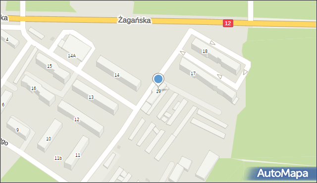 Żary, Zawiszy Czarnego, 19, mapa Żary