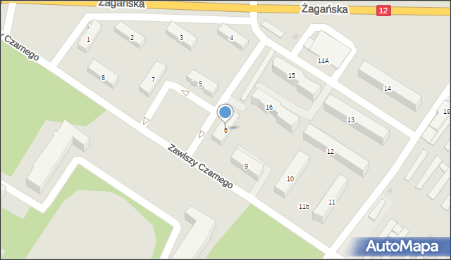 Żary, Zawiszy Czarnego, 6, mapa Żary