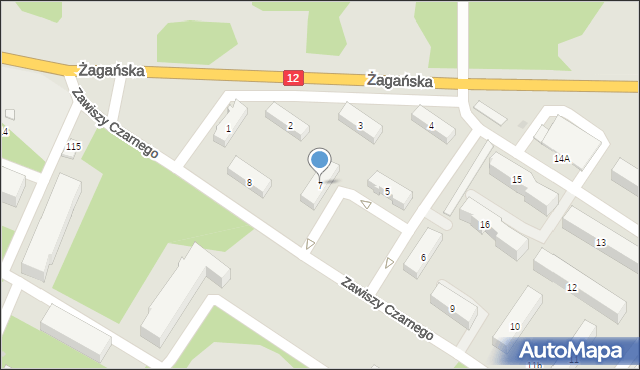 Żary, Zawiszy Czarnego, 7, mapa Żary