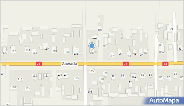 Zawada, Zawada, 102, mapa Zawada