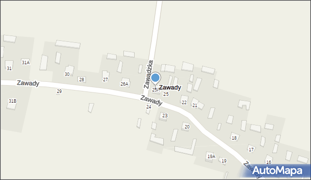 Zawady, Zawady, 25A, mapa Zawady
