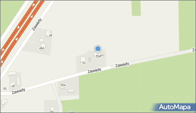 Zawady, Zawady, 51A, mapa Zawady