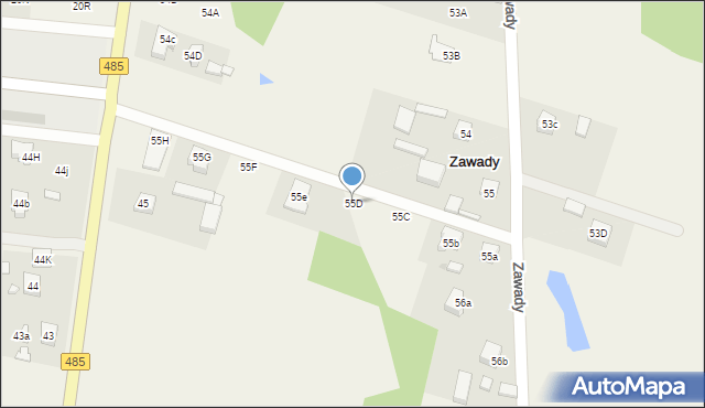 Zawady, Zawady, 55D, mapa Zawady