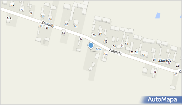 Zawady, Zawady, 57B, mapa Zawady