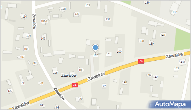 Zawalów, Zawalów, 102, mapa Zawalów