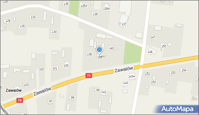 Zawalów, Zawalów, 139, mapa Zawalów