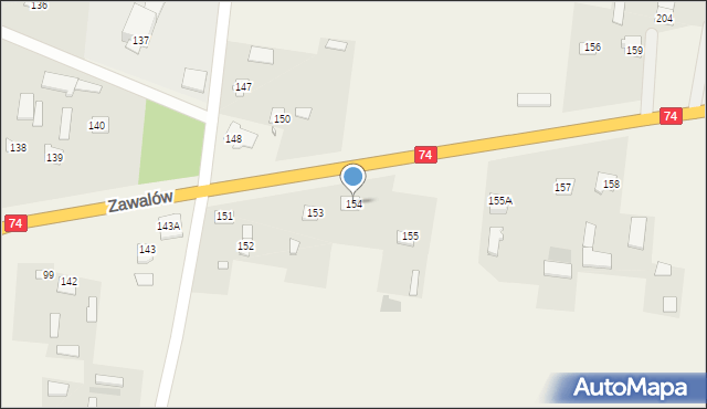 Zawalów, Zawalów, 154, mapa Zawalów