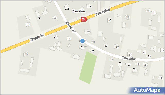 Zawalów, Zawalów, 91, mapa Zawalów