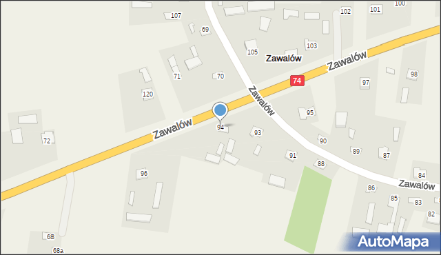 Zawalów, Zawalów, 94, mapa Zawalów
