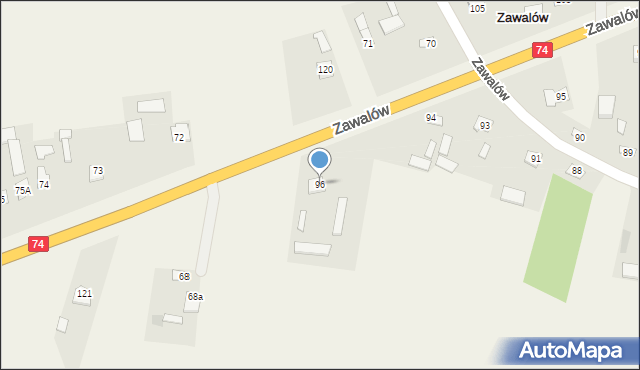 Zawalów, Zawalów, 96, mapa Zawalów