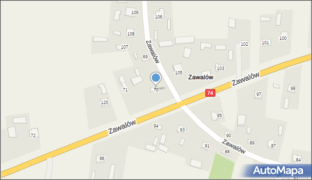 Zawalów-Kolonia, Zawalów-Kolonia, 70, mapa Zawalów-Kolonia