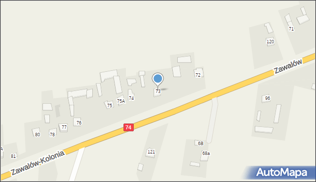 Zawalów-Kolonia, Zawalów-Kolonia, 73, mapa Zawalów-Kolonia