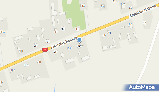 Zawalów-Kolonia, Zawalów-Kolonia, 92A, mapa Zawalów-Kolonia