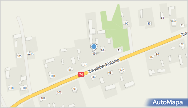 Zawalów-Kolonia, Zawalów-Kolonia, 95, mapa Zawalów-Kolonia