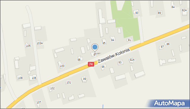 Zawalów-Kolonia, Zawalów-Kolonia, 97, mapa Zawalów-Kolonia