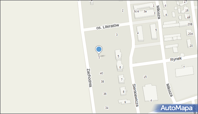 Zbąszynek, Zachodnia, 1, mapa Zbąszynek