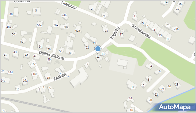 Zielona Góra, Zagłoby Jana Onufrego, 11, mapa Zielona Góra