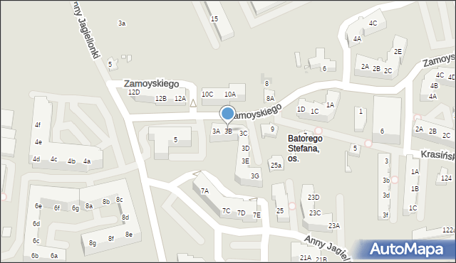 Zielona Góra, Zamoyskiego Jana, hetm., 3B, mapa Zielona Góra