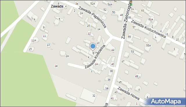 Zielona Góra, Zawada-Kościelna, 6, mapa Zielona Góra