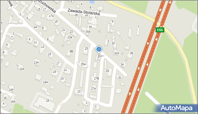 Zielona Góra, Zawada-Kożuchowska, 27, mapa Zielona Góra